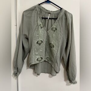 Free People Sivan Embroidered Crochet Blouse Moss size S